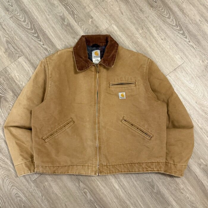 Vintage Carhartt Detroit Jacket J01 – Large Brown Cotton Overcoat, Authentic Wear!